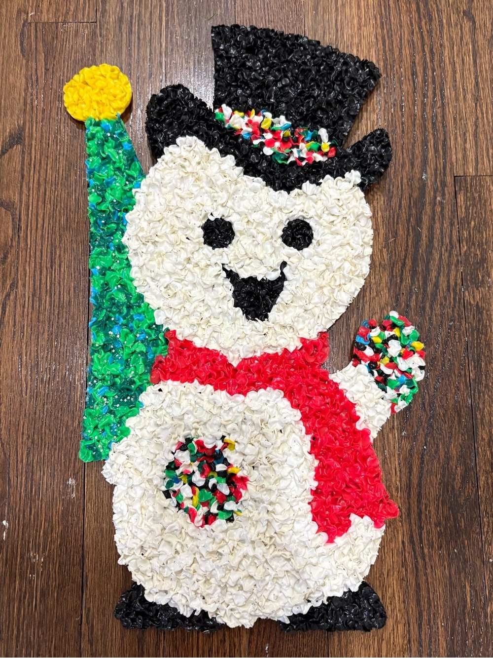 Vintage 70’s Popcorn Christmas Snowman Wall Art Melted Plastic